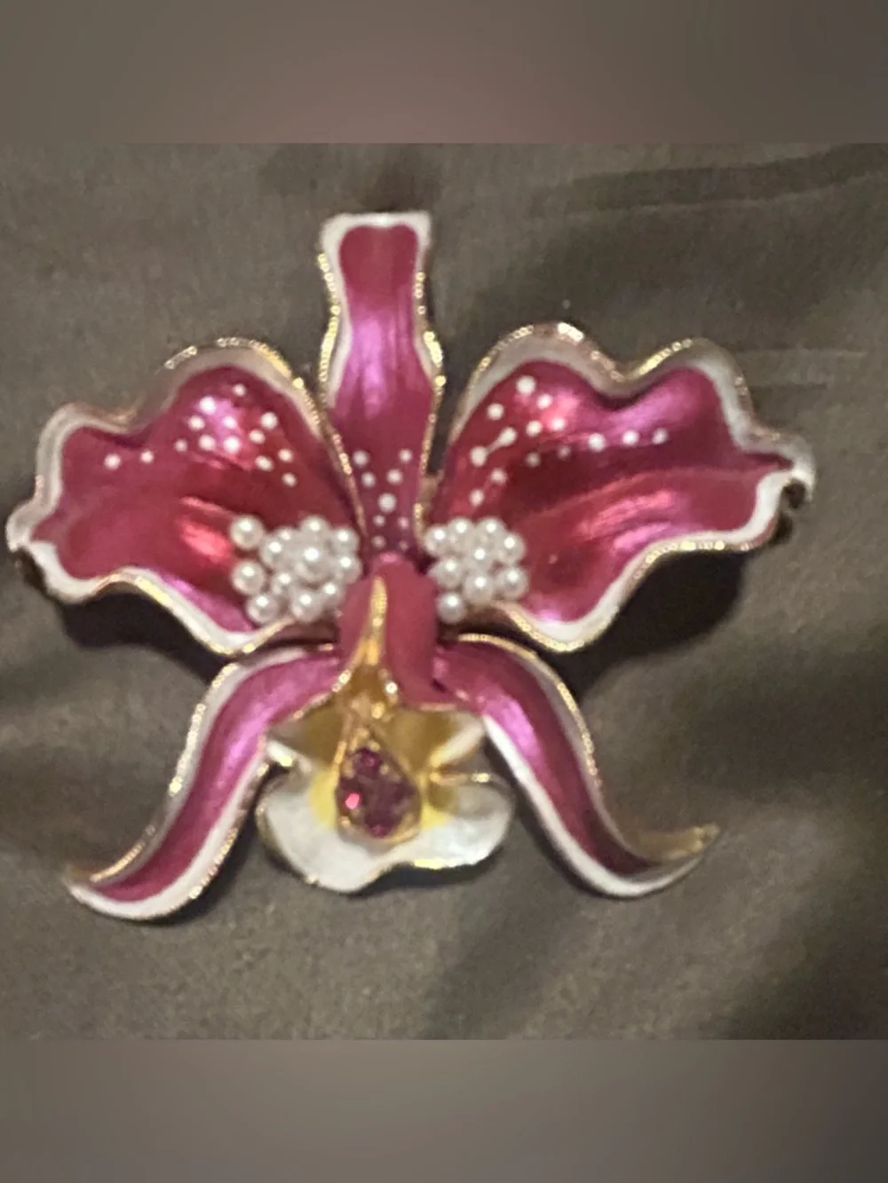 Stanley Pink Orchid Brooch with Pearl Clusters - Picture 1 of 3